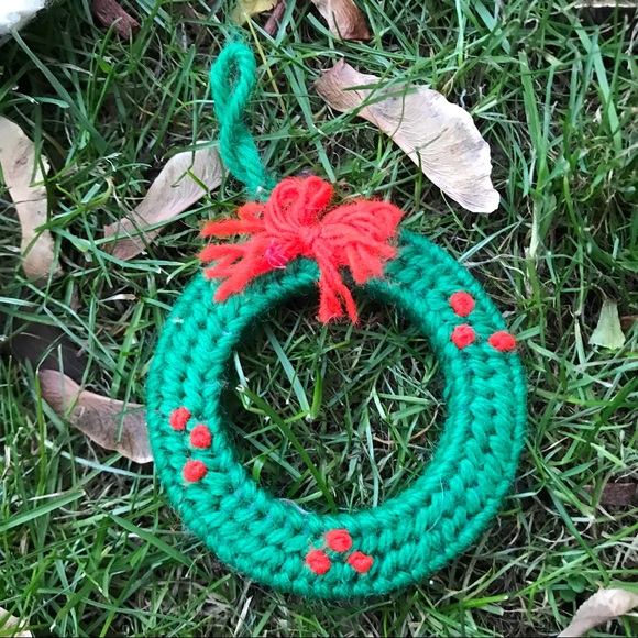 Vintage Handmade bunny, wreath, and cross-stitch ornament set - Picture 2 of 5